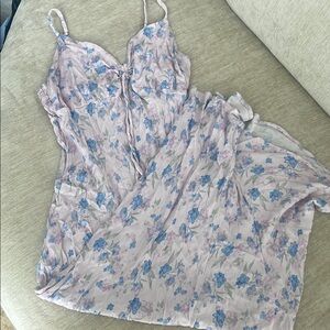 Wild Fable Chemise in Blue and Purple with Delicate Floral Motifs